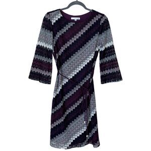 Studio One Open Knit Flared Sleeve Dress Purple Knee Length- Size 10